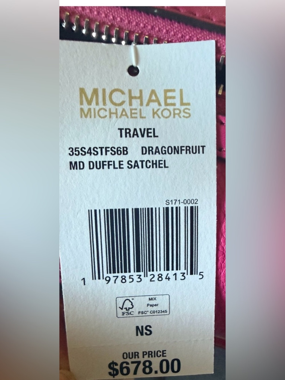 Michael Kors Dragonfruit Pink Leather Jet Set Travel Medium Top Zip Satchel - Picture 8 of 10